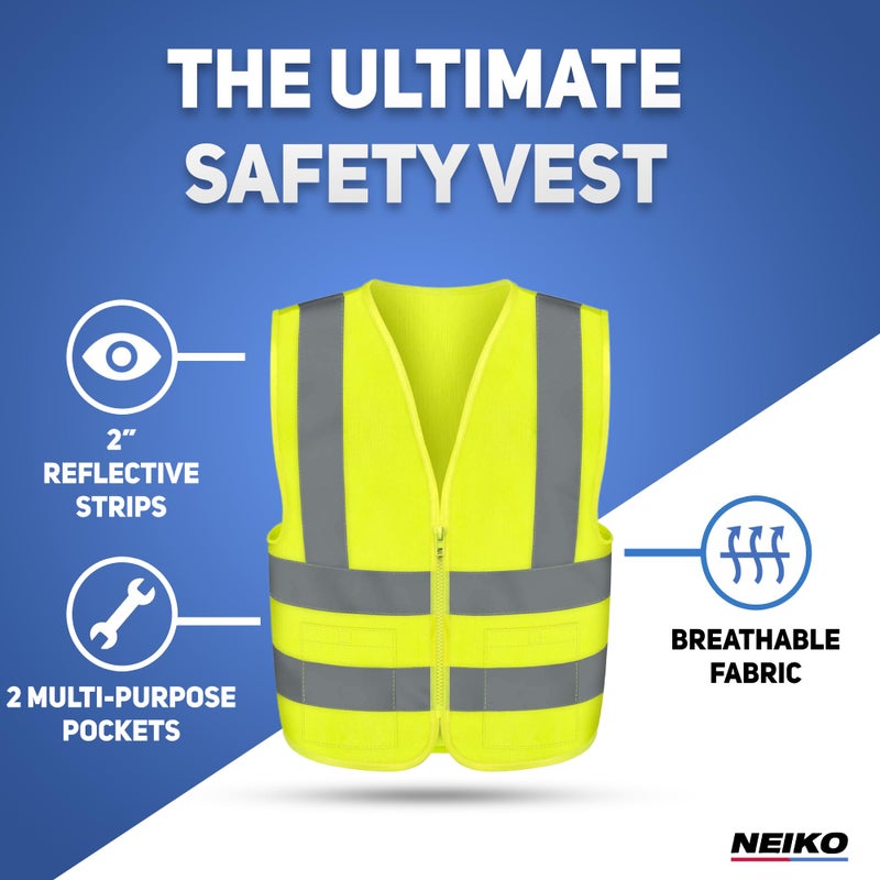 Neiko High Visibility Safety Vest ANSI Class 2, 2 Pockets, Neon Yellow, Large (L) - Image 2